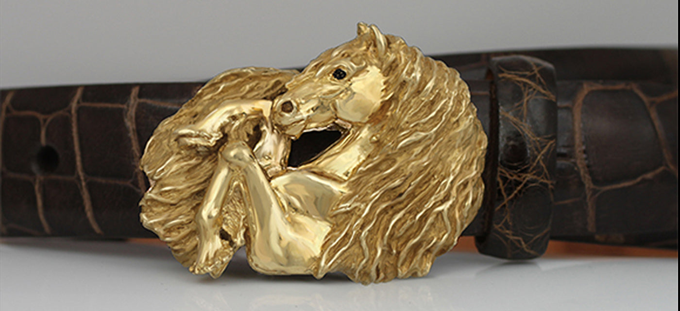 Friesian Horse Belt Buckle in 14k gold by Lesley Rand Bennett