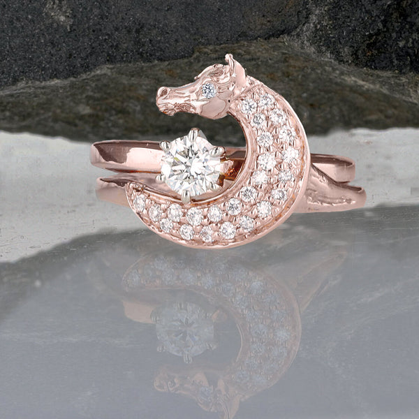 Rose Gold Two Become One Horse Head Wrap Wedding Set - Bennett Fine Jewelry