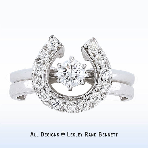 Horseshoe wedding set. 14k white gold with one half carat total weight of diamonds. Handcrafted by Lesley Rand Bennett in Scottsdale, Arizona