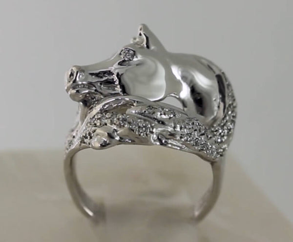 14k white gold Arabian Horse Ring -  