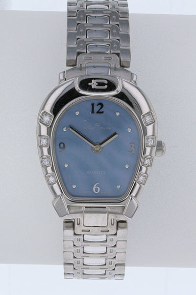 Ladies Catena Horseshoe Watch with blue mother of pearl face and diamond horseshoe nails