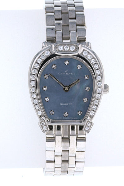 Ladies Catena Pave Horseshoe Watch Blue Mother of Pearl with 43 diamonds