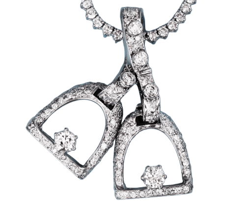 Double Diamond stirrup pendant by Lesley Rand Bennett. With a total of just over 3 carats
