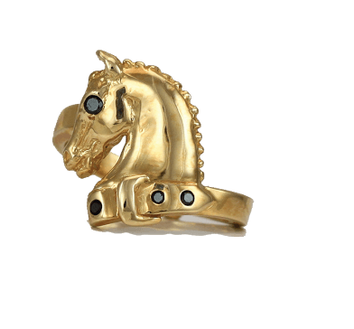 14k Horse Ring with black diamonds by Lesley Rand Bennett