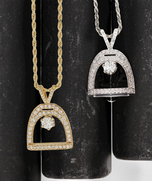 Classic Equestrian Collection- Pave Diamond Stirrup Pendant - Bennett Fine Jewelry