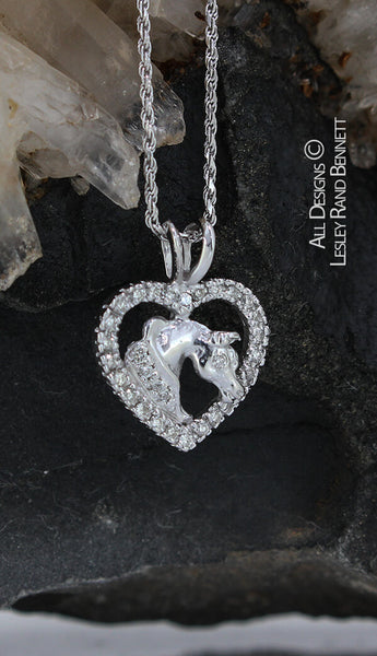 14k white gold horse head in heart pendant by Lesley Rand Bennett