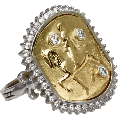 Joan of Arc on Her Charger 14K Gold and Diamond Ring - Bennett Fine Jewelry