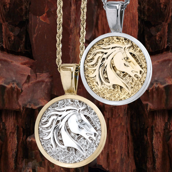 14k Wildfire Horse pendants by Lesley Rand Bennett