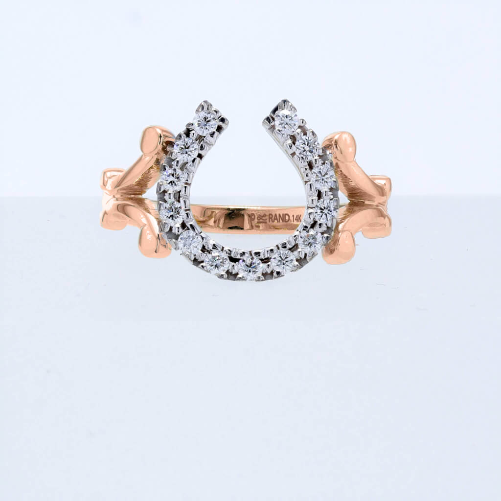 New classic diamond horseshoe rings by Lesley Rand Bennett. Pictured in rose and white gold.