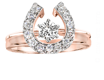 Two Become One Diamond Horseshoe wedding set in 14k rose gold with 1/4 carat solitaire. Copyrighted design handcrafted by Lesley Rand Bennett.