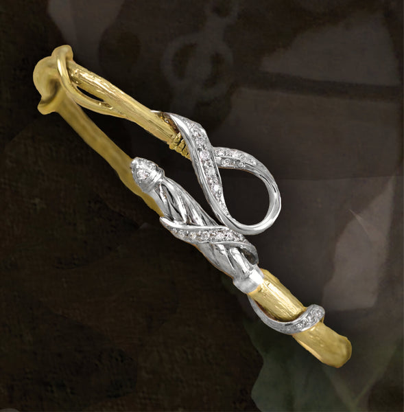 Solid 14k gold Horse Whip with diamonds. Copyright design handcrafted by Lesley Rand Bennett