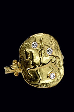 Joan of Arc on Her Charger Ring in 14K Gold with Diamonds - Bennett Fine Jewelry