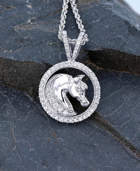 Pave Circle Horse Pendant - Bennett Fine Jewelry