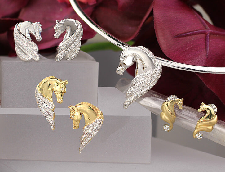 Arabian Horse Earring Collection Image. Copyright design by Lesley Rand Bennett