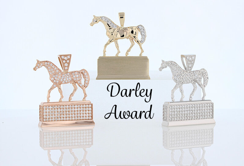 Arabian Racehorse Pendants Darley Award replica horse pendants in gold by Lesley Rand Bennett