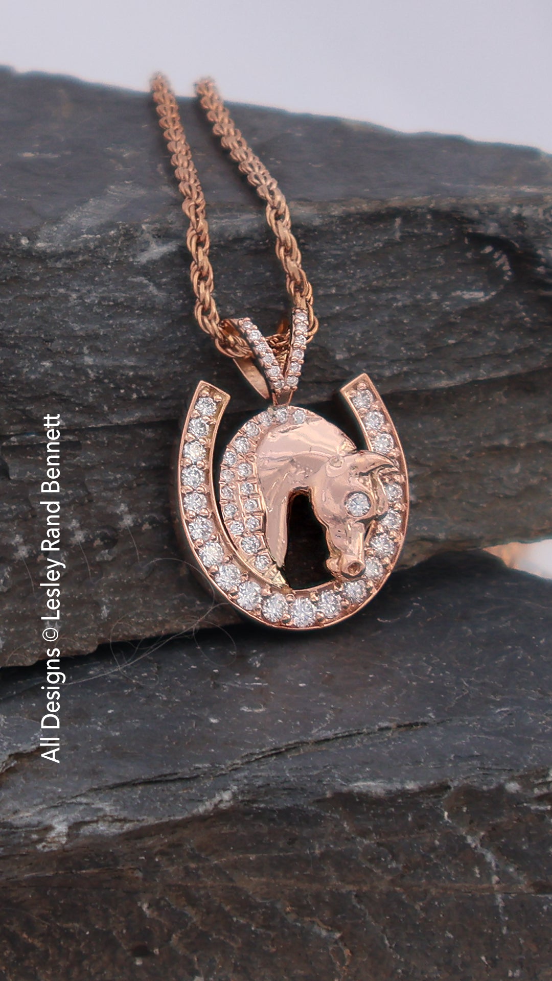 14k Diamond Horseshoe with Arabian Horse Head Pendant