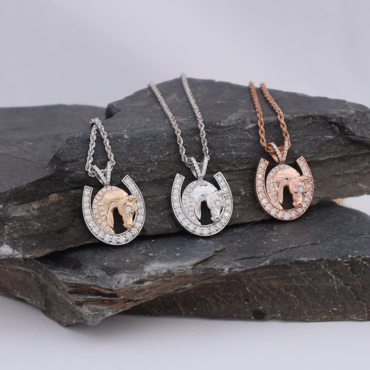14k Diamond Horseshoe with Arabian Horse Head Pendant
