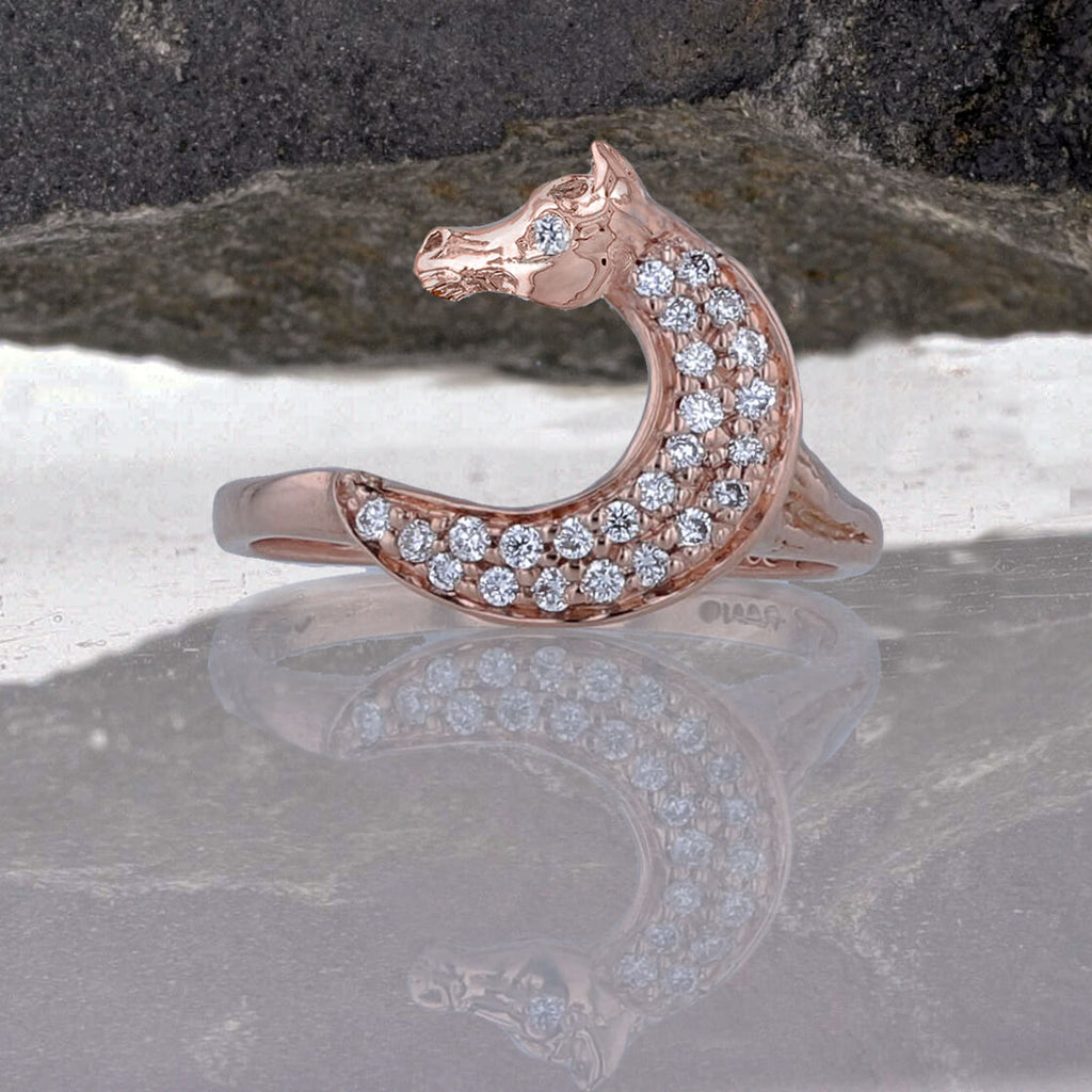 Rose Gold Two Become One Horse Head Wrap Wedding Set - Bennett Fine Jewelry
