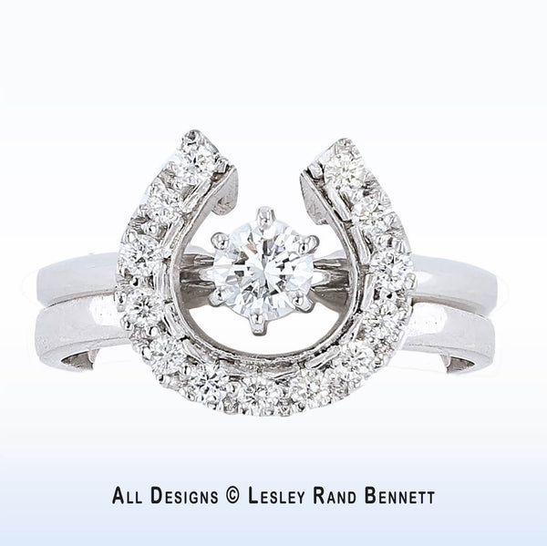 Horseshoe wedding set. 14k white gold with one half carat total weight of diamonds. Handcrafted by Lesley Rand Bennett in Scottsdale, Arizona