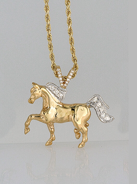Yellow gold trotting Arabian Horse pendant with diamonds by Lesley Rand Bennett