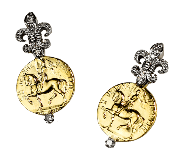 Joan Of Arc Earrings Diamond Fleur-de-Lis - Bennett Fine Jewelry