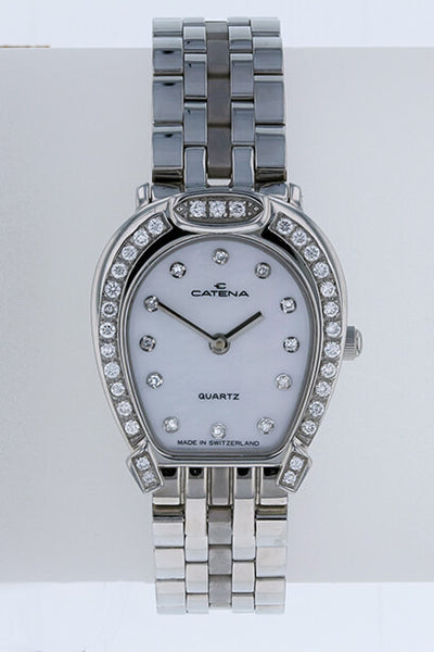 Pave Catena Horseshoe Watch Ladies White Mother of Pearl with 43 diamonds - Bennett Fine Jewelry
