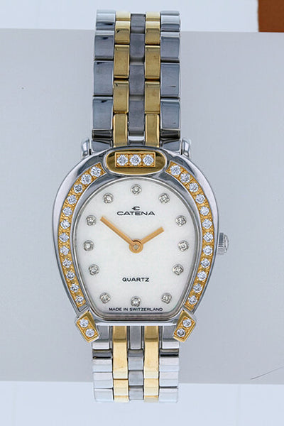 Pave Bicolor Catena Horseshoe Watch Ladies White Mother of Pearl with 43 diamonds - Bennett Fine Jewelry