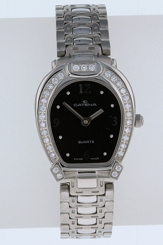 Ladies Catena Pave Horseshoe Watch Black dial with 31 diamonds - Bennett Fine Jewelry