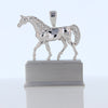 14k white gold Darley award replica horse pendant with diamond eye, mane, and tail.