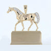14k yellow  gold Darley award replica horse pendant with diamond eye, mane, and tail.