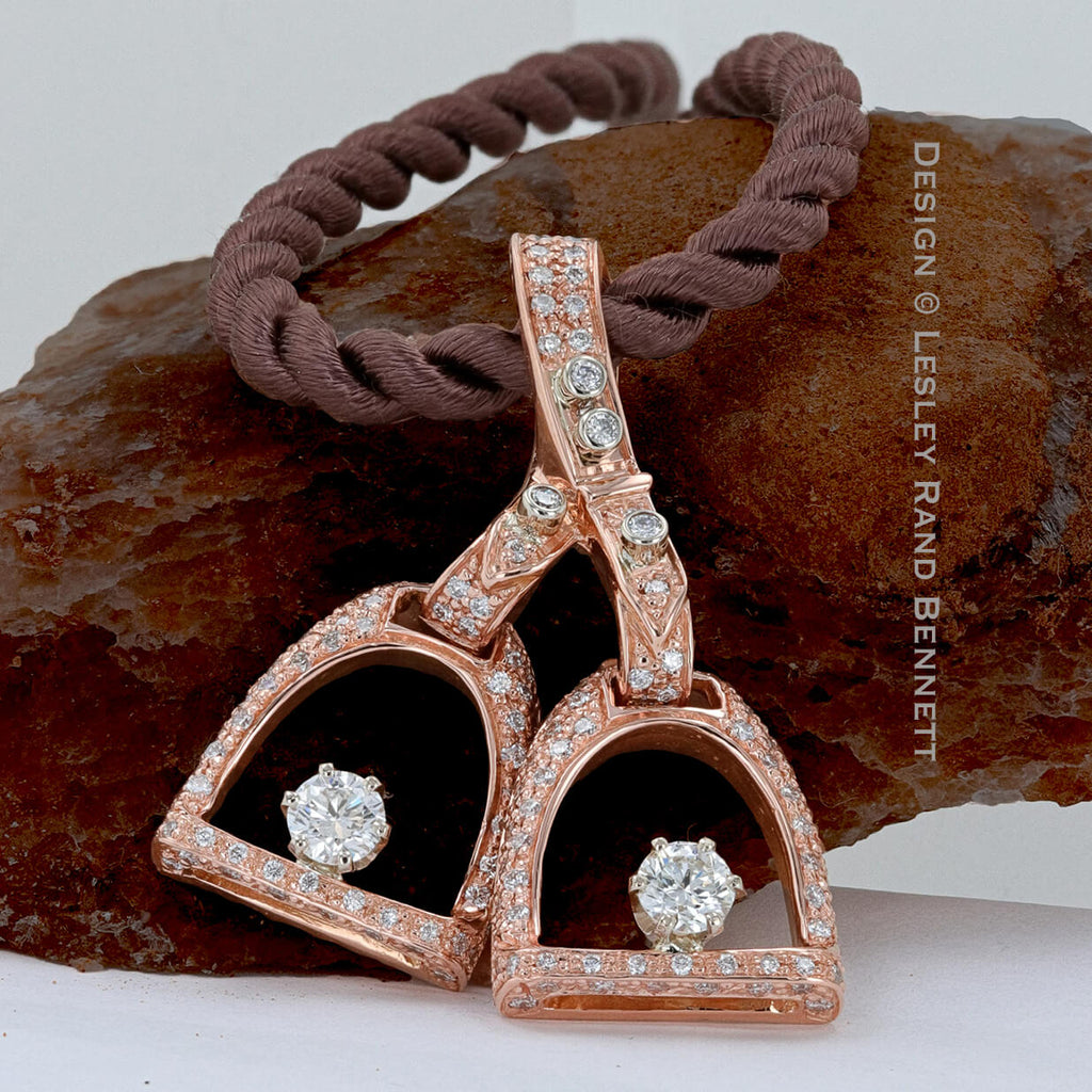 Double Diamond Stirrup Pendant in Rose with 2.35c.t.w. - Bennett Fine Jewelry