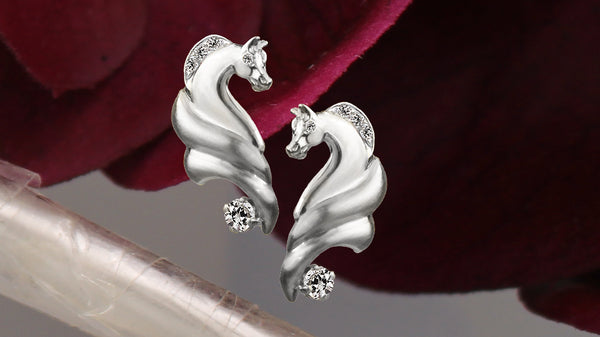 White gold horse earrings with diamonds 924 by Lesley Rand Bennett