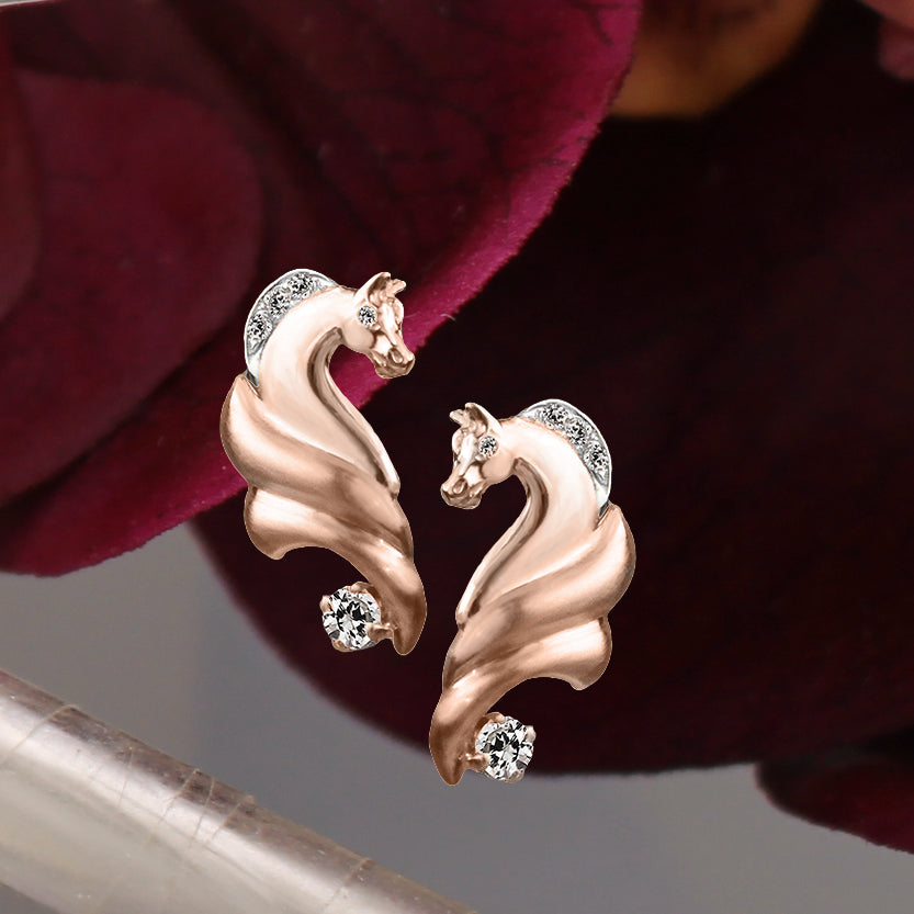 Rose gold horse earrings with diamonds 924 by Lesley Rand Bennett