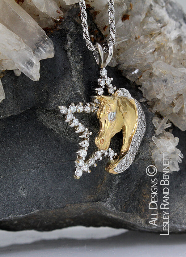 alternative view Yellow gold and diamond star and horse head pendant  handcrafted by LesleyRand Bennett