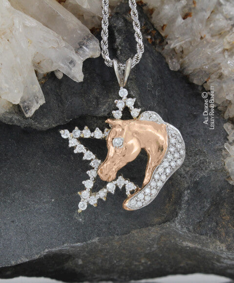14k white gold horse head in diamond star pendant by Lesley Rand Bennett