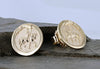 Joan of Arc Earring in 14k yellow gold button style by Lesley Rand Bennett