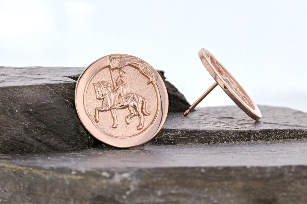 Joan of Arc Earring in 14k rose gold button style by Lesley Rand Bennett