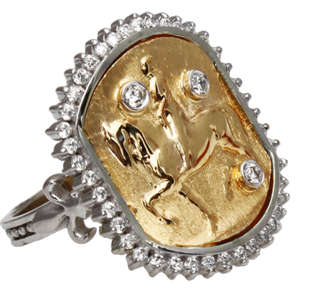 Joan of Arc on Her Charger 14K Gold and Diamond Ring - Bennett Fine Jewelry