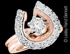 Large Two Become One Horseshoe wedding set in rose gold with 1/2 carat solitaire ring. this copyrighted design is handcrafted by Lesley Rand Bennett