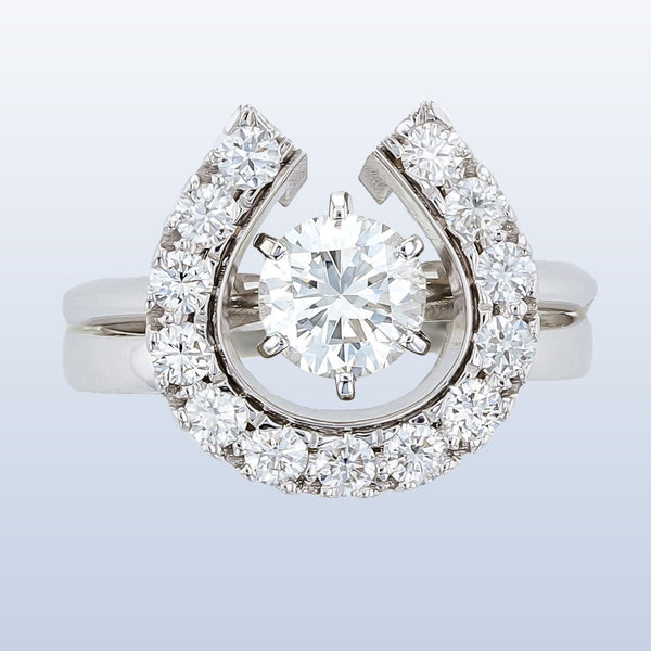 Diamond Horseshoe wedding set with round solitaire engagement ring