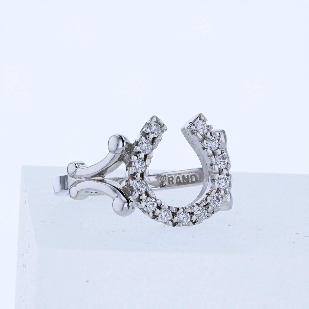 New classic diamond horseshoe rings by Lesley Rand Bennett. Pictured is ring in white gold.