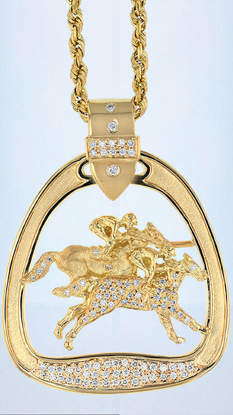 Run for the Roses horse racing stirrup pendant with diamonds by Lesley Rand Bennett
