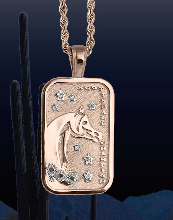 Scottsdale Horse Show champion tag pendant in 14k rose