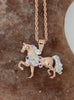 Rose Gold Victory Pass Arabian Horse pendant. This copyrighted design is handcrafted by Lesley Rand Bennett