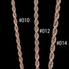 14k Rose gold rope chains in three sizes.