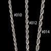 14k White gold diamond cut rope chains in various sizes.