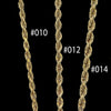 14k Yellow gold diamond cut rope chains in various sizes.