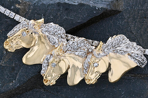 Andalusian Three Horse Slide Pendant 14k with Diamond Eyes and Manes - Bennett Fine Jewelry