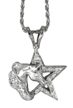 Horse head and diamond star pendant in 14k white gold handcrafted by Lesley Rand Bennett