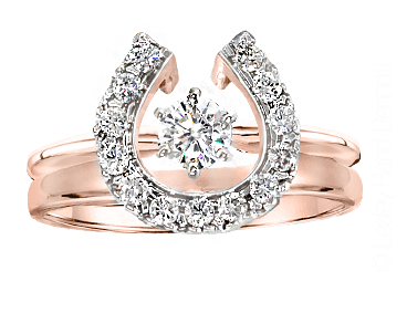 Two Become One Diamond Horseshoe wedding set in 14k rose gold with 1/3 carat solitaire. Copyrighted design handcrafted by Lesley Rand Bennett.